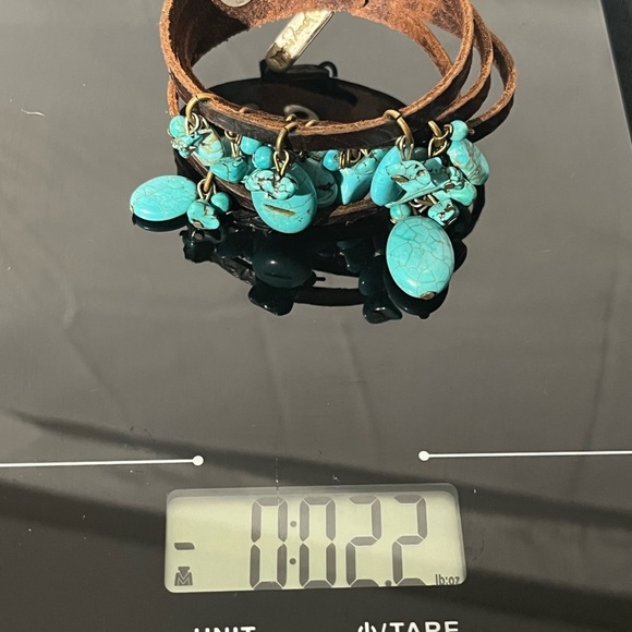 JENNY RABELL Turquoise Stone Charm, Hand Tooled Leather & Brass Adjustable Brace - Picture 14 of 14